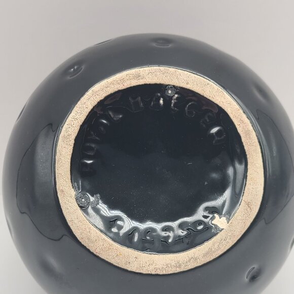 Royal Haeger Vintage MCM 1960s Black Green High Gloss Frog Mouth Dimpled Vase - Picture 7 of 10